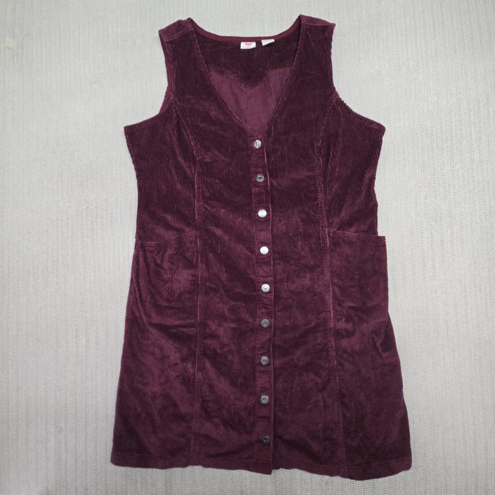Levi's Dress Womens 2XL Purple Corduroy Button Front Sleeveless Shift Pockets